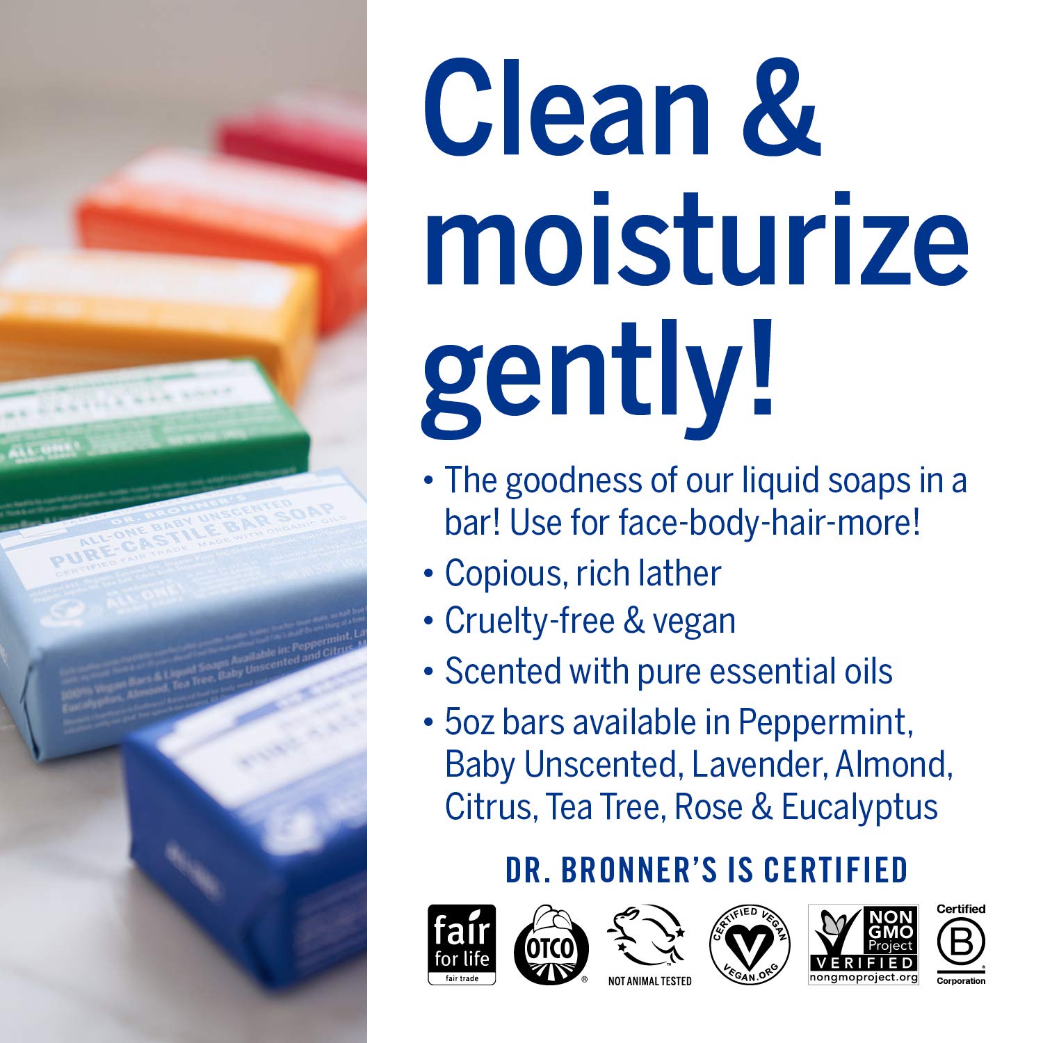 Dr. Bronner's Magic Soaps Pure-Castile Soap, All-One Hemp Almond, 5-Ounce Bars (Pack of 6)